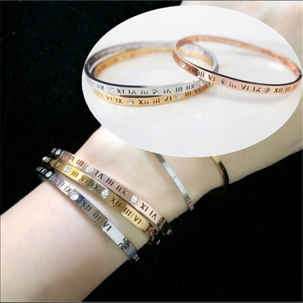 Rose Gold Jewelry - Quality Roman Numeral Bangle - Picture 4 of 5